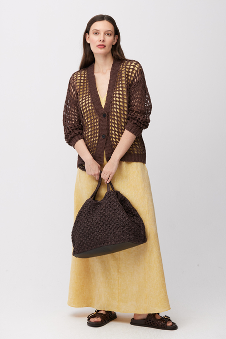Cardigan ajurat de culoare ciocolatie din in - Patrizia Aryton Cardigan ajurat de culoare ciocolatie din in - Patrizia Aryton