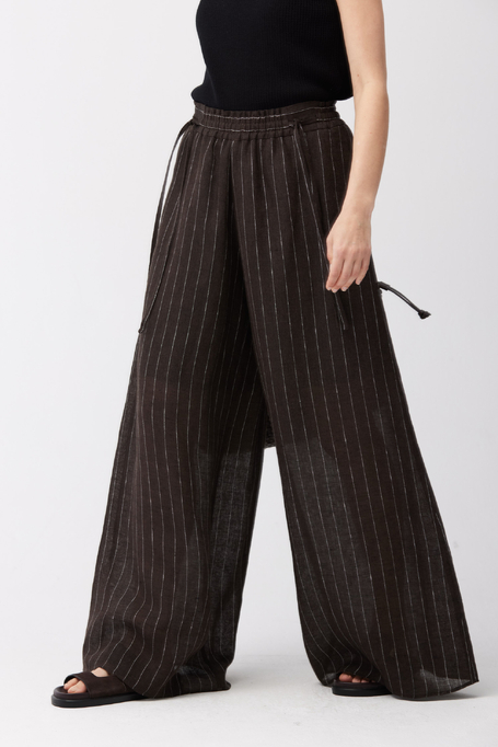Pantaloni largi cu dungi, de culoare ciocolatie - Patrizia Aryton