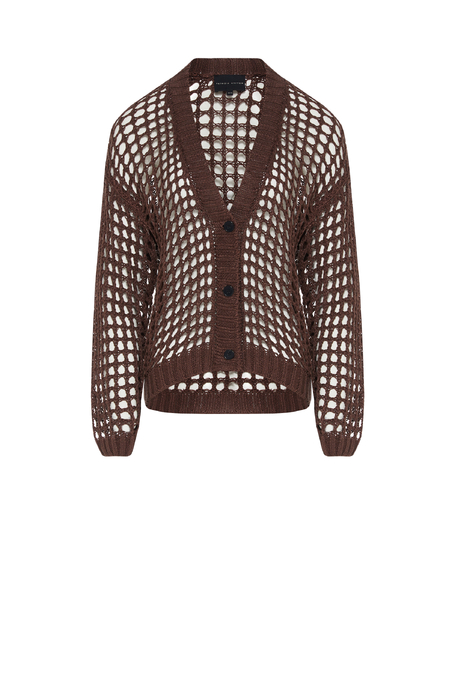 Cardigan ajurat de culoare ciocolatie din in - Patrizia Aryton Cardigan ajurat de culoare ciocolatie din in - Patrizia Aryton