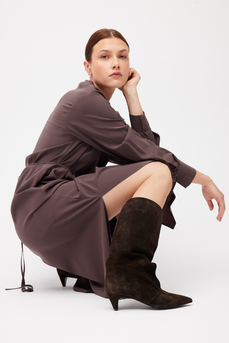 Rochie midi din mătase ciocolatie - Patrizia Aryton
