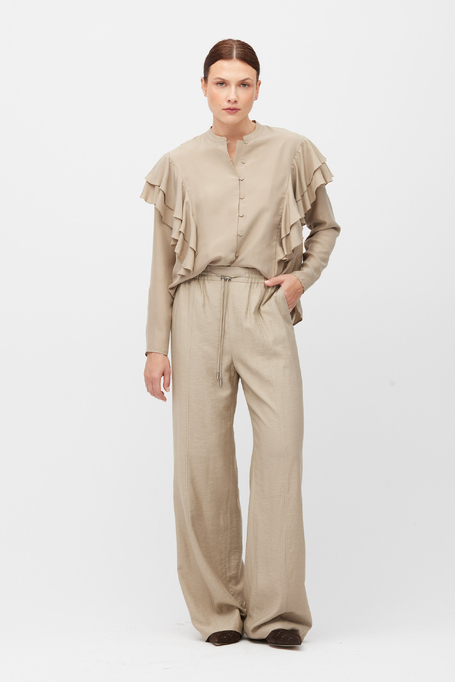 Pantaloni largi bej cu amestec de lână