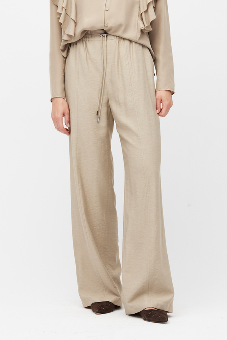 Pantaloni largi bej cu amestec de lână