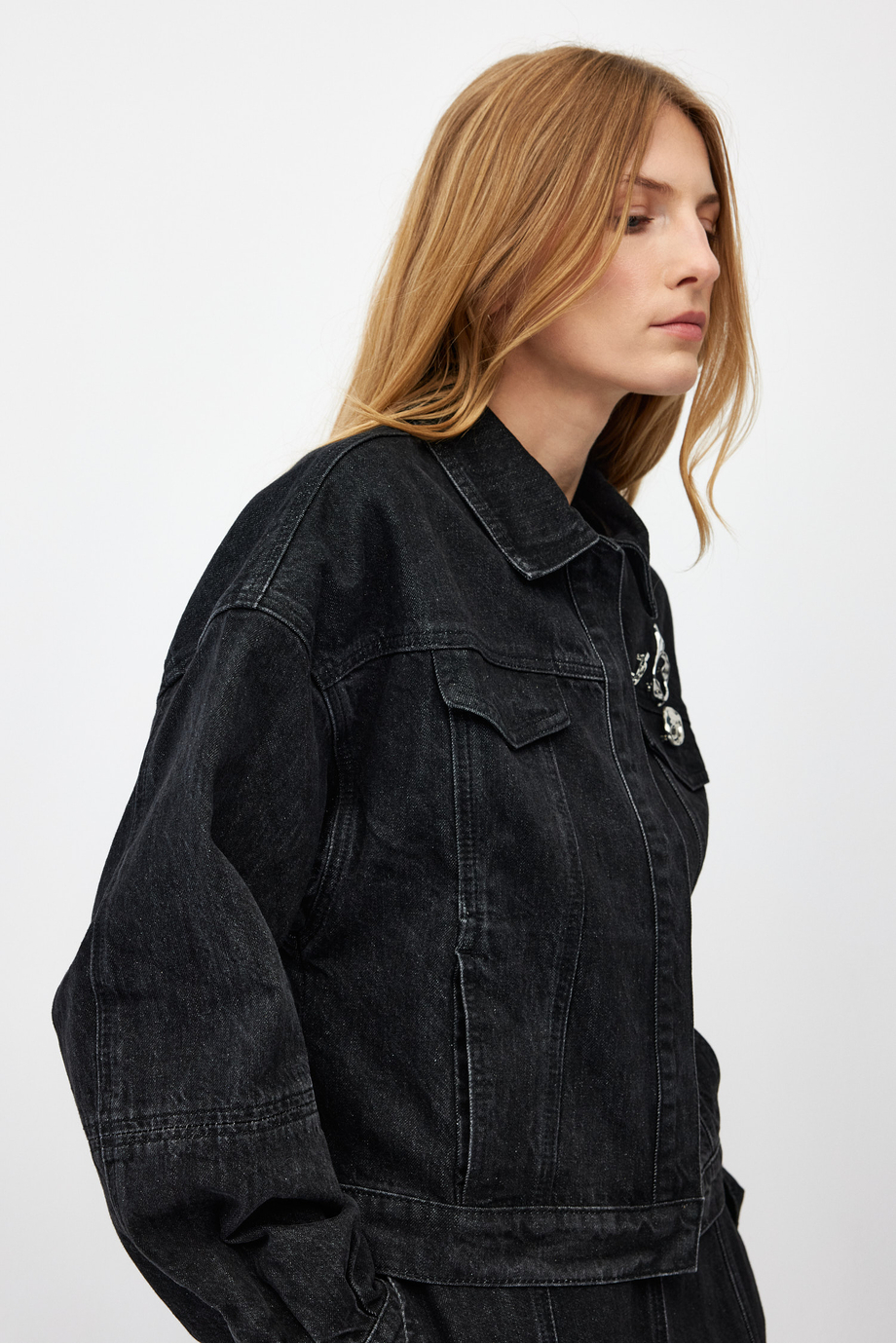 Jachetă largă din denim gri închis - Patrizia Aryton Jachetă largă din denim gri închis - Patrizia Aryton