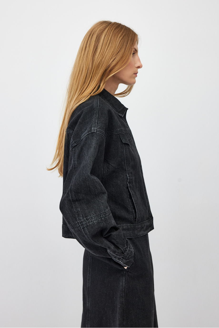 Jachetă largă din denim gri închis - Patrizia Aryton Jachetă largă din denim gri închis - Patrizia Aryton