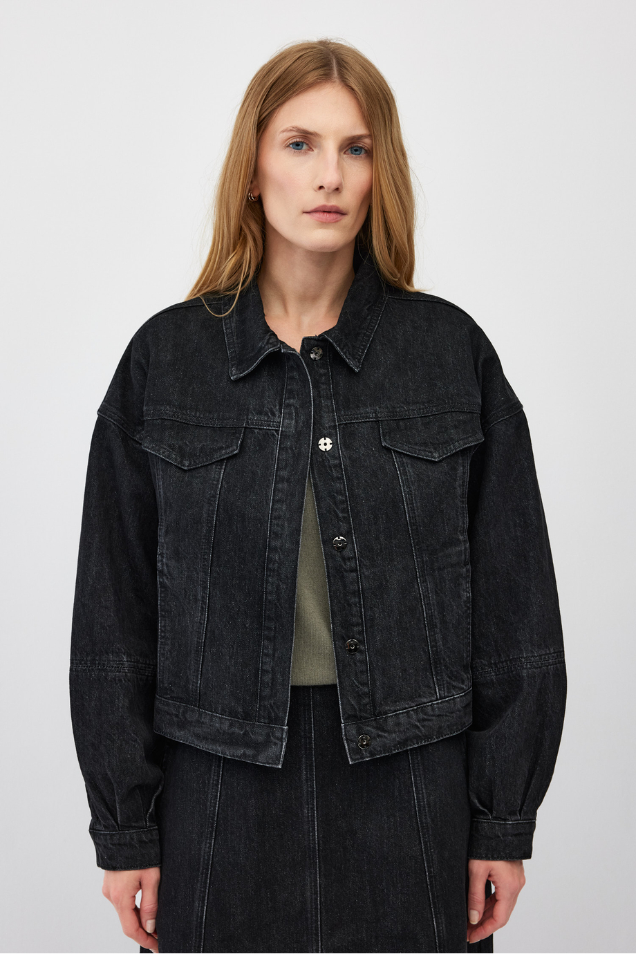 Jachetă largă din denim gri închis - Patrizia Aryton Jachetă largă din denim gri închis - Patrizia Aryton