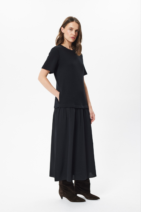 Rochie neagră din lână și mătase