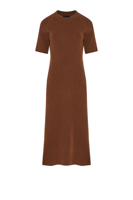 Rochie midi maro din lână merinos Rochie midi maro din lână merinos