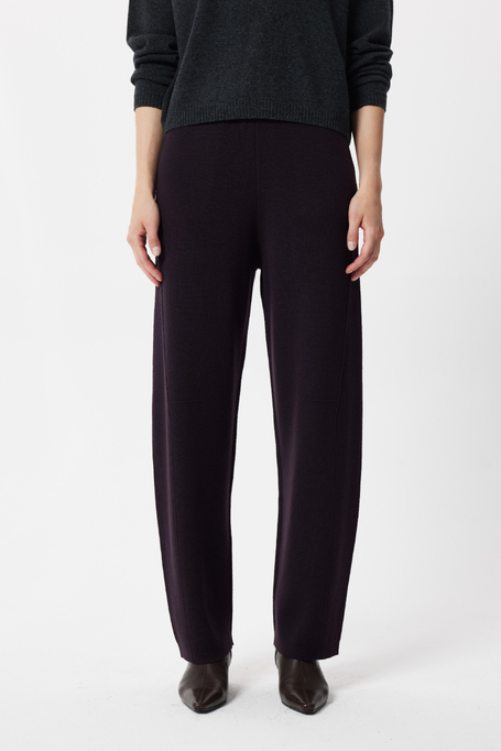 Pantaloni barrel de culoarea vinetei din lână merinos
