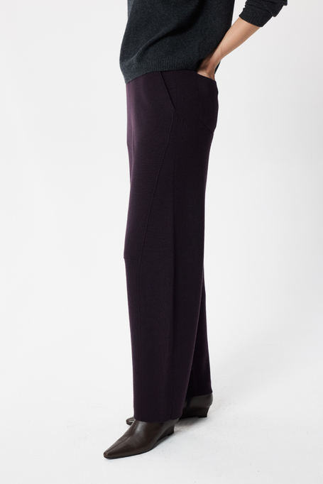 Pantaloni barrel de culoarea vinetei din lână merinos