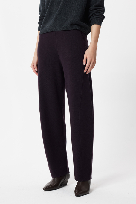 Pantaloni barrel de culoarea vinetei din lână merinos
