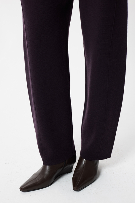 Pantaloni barrel de culoarea vinetei din lână merinos