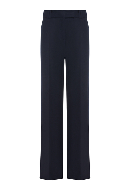 Pantaloni bleumarin evazați din lână virgină și cașmir