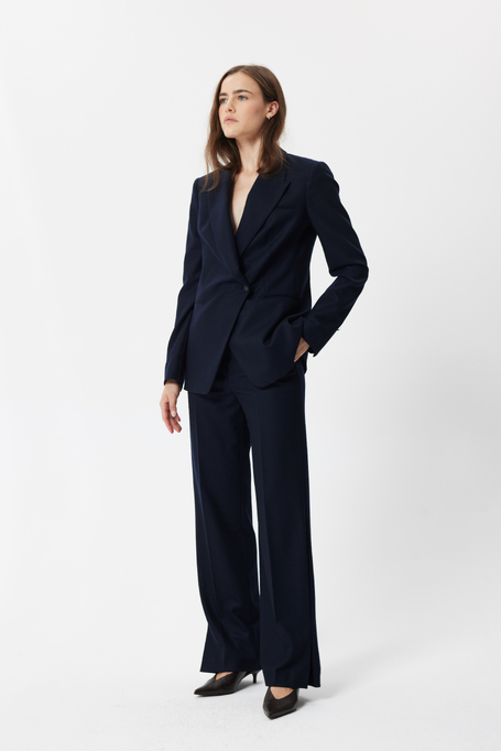Pantaloni bleumarin evazați din lână virgină și cașmir