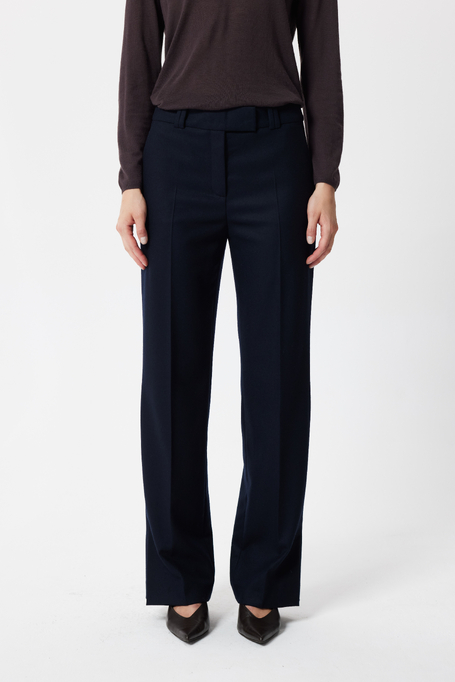 Pantaloni bleumarin evazați din lână virgină și cașmir