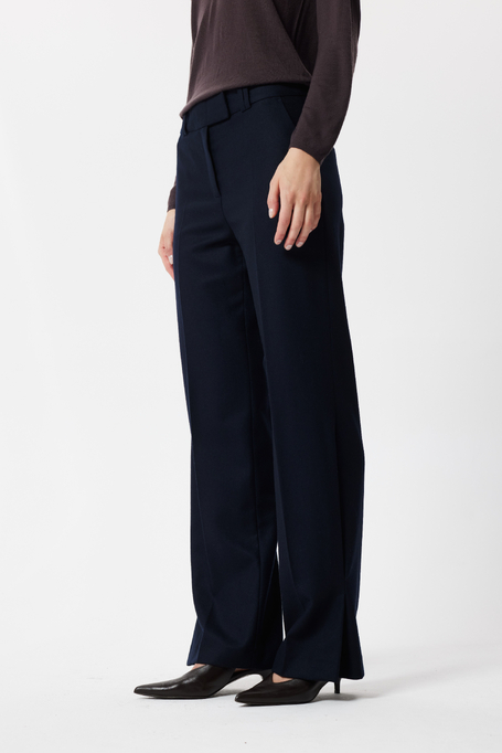 Pantaloni bleumarin evazați din lână virgină și cașmir