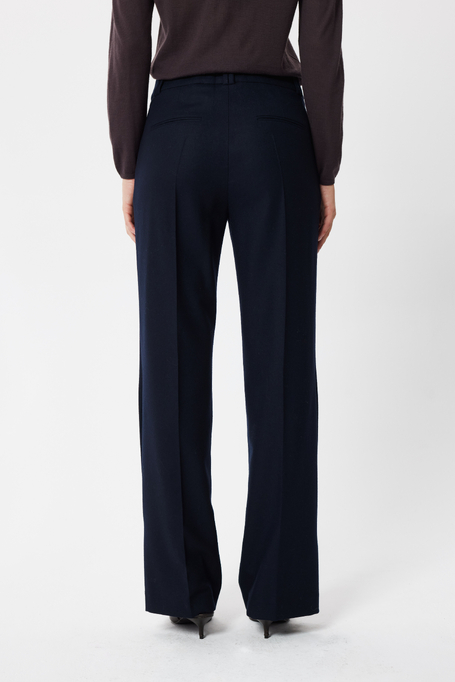 Pantaloni bleumarin evazați din lână virgină și cașmir