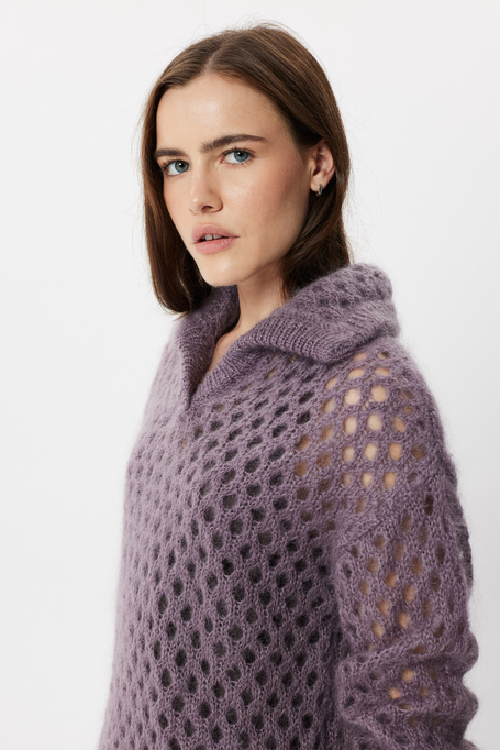 Pulover mov ajurat cu mohair Pulover mov ajurat cu mohair