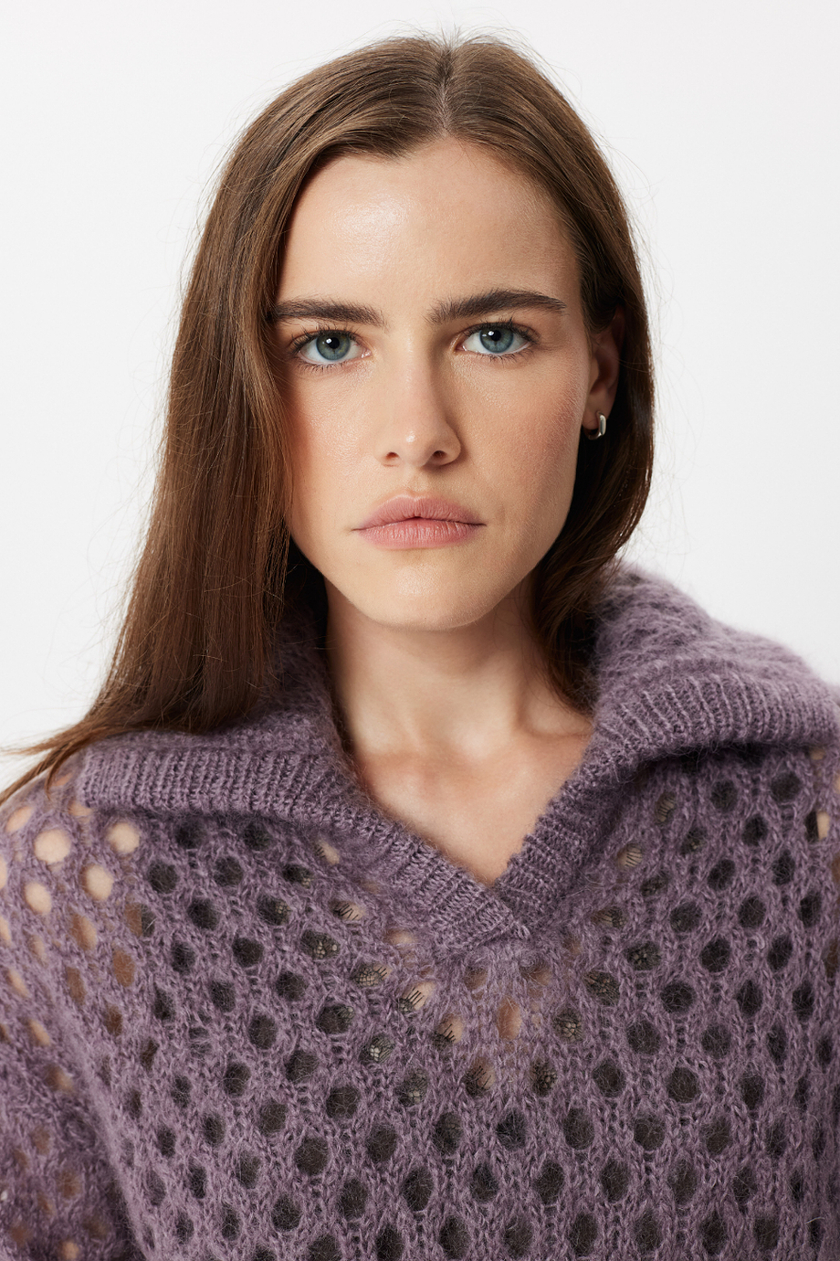 Pulover mov ajurat cu mohair Pulover mov ajurat cu mohair