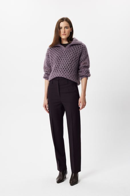Pantaloni aubergine pentru costum din lână virgină