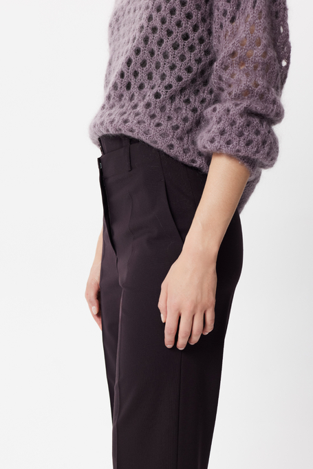 Pantaloni aubergine pentru costum din lână virgină