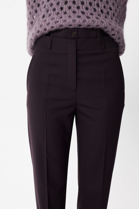 Pantaloni aubergine pentru costum din lână virgină
