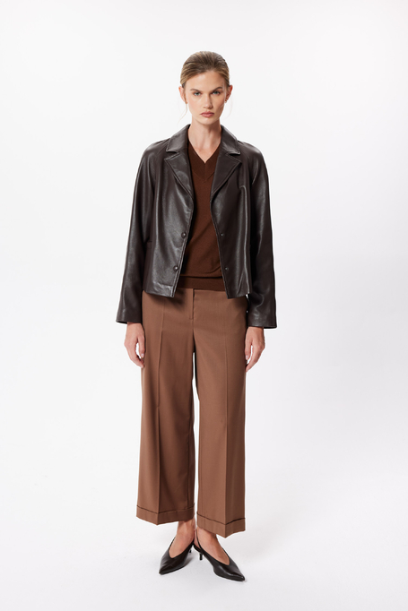 Pantaloni culotte maro din lână virgină