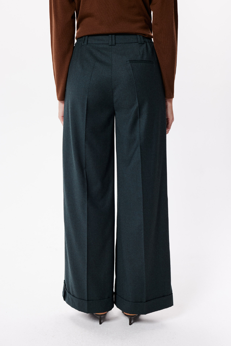 Pantaloni largi verde smarald din lână virgină Pantaloni largi verde smarald din lână virgină