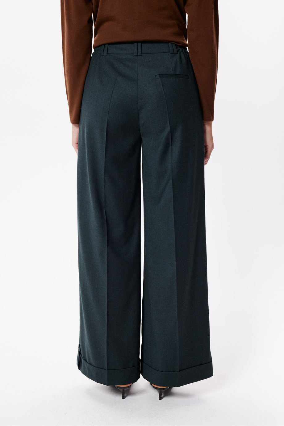 Pantaloni largi verde smarald din lână virgină Pantaloni largi verde smarald din lână virgină