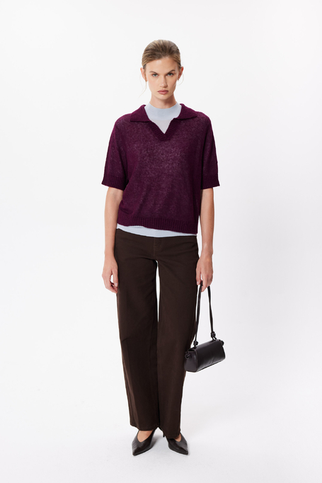 Pulover polo de culoarea vinetei, cu lână de alpaca