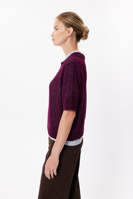 Pulover polo de culoarea vinetei, cu lână de alpaca Pulover polo de culoarea vinetei, cu lână de alpaca