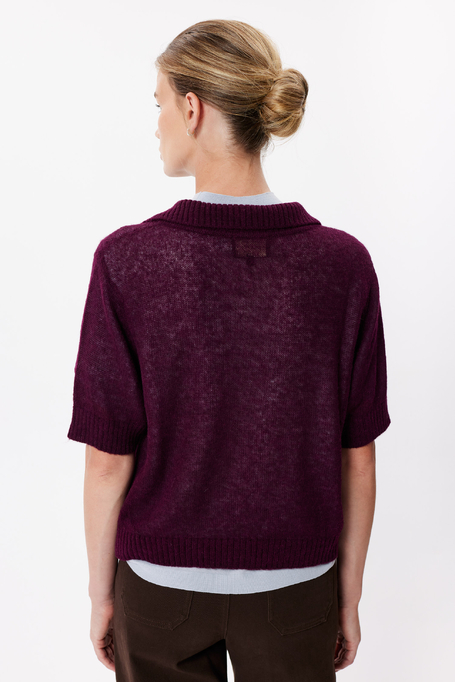 Pulover polo de culoarea vinetei, cu lână de alpaca Pulover polo de culoarea vinetei, cu lână de alpaca